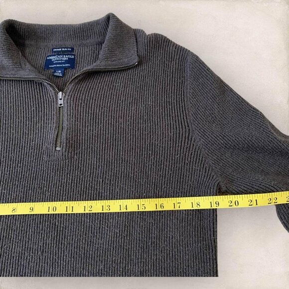 American Eagle 1/4 Zip Sweater Men’s Size Large Green Cotton Pullover Outdoors - Picture 2 of 5